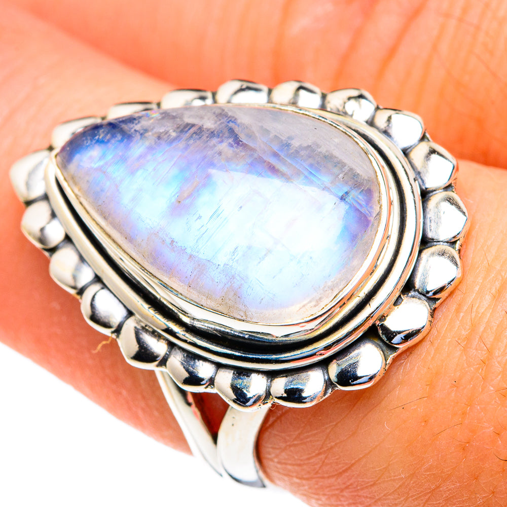Rainbow Moonstone Rings handcrafted by Ana Silver Co - RING82098