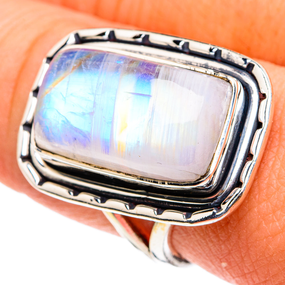 Rainbow Moonstone Rings handcrafted by Ana Silver Co - RING82136