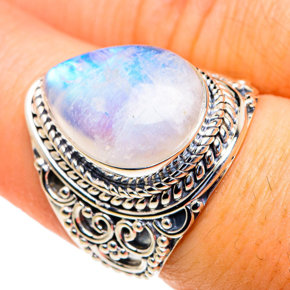 Rainbow Moonstone Rings handcrafted by Ana Silver Co - RING82174