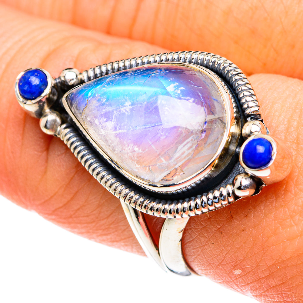 Rainbow Moonstone Rings handcrafted by Ana Silver Co - RING82218