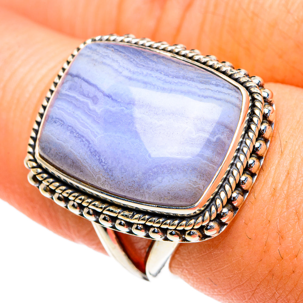 Blue Lace Agate Rings handcrafted by Ana Silver Co - RING82256