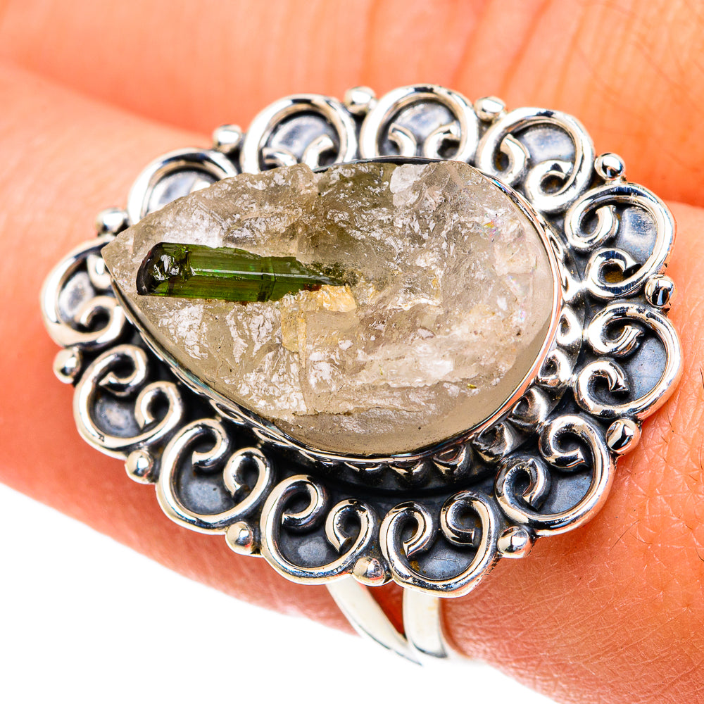 Green Tourmaline In Quartz Rings handcrafted by Ana Silver Co - RING82257