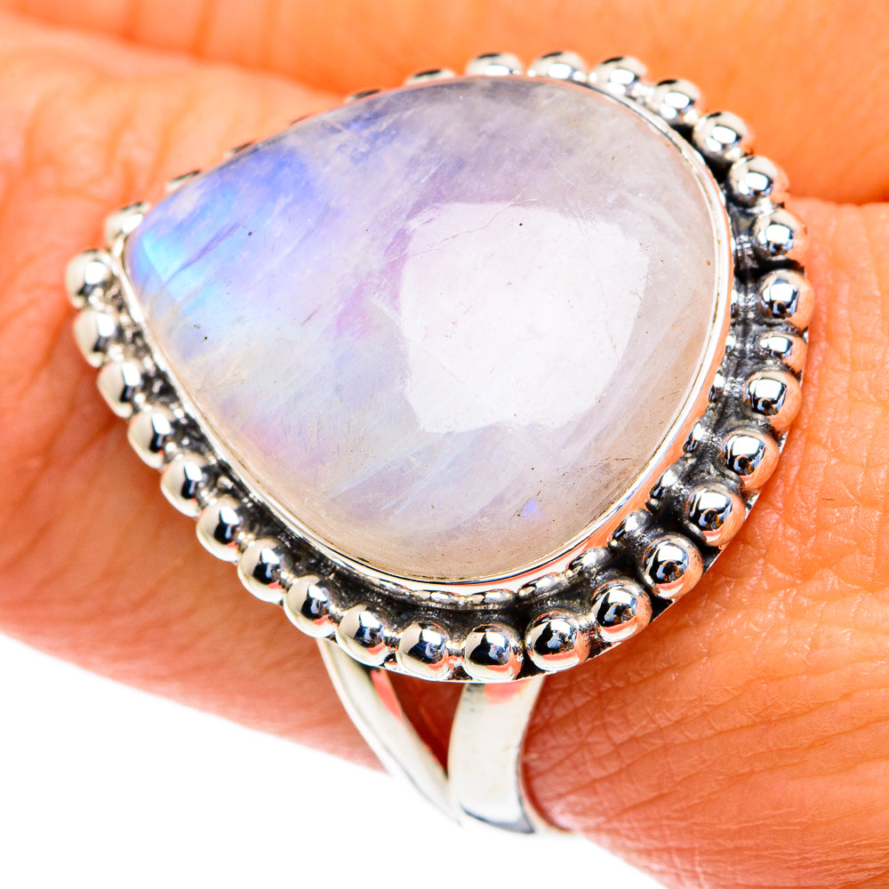 Rainbow Moonstone Rings handcrafted by Ana Silver Co - RING82306
