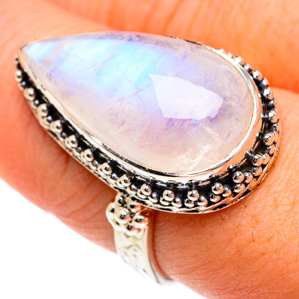 Rainbow Moonstone Rings handcrafted by Ana Silver Co - RING82409