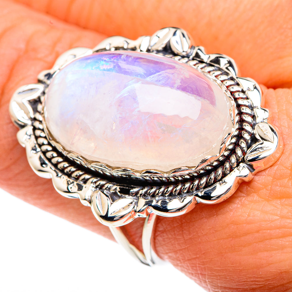 Rainbow Moonstone Rings handcrafted by Ana Silver Co - RING82412