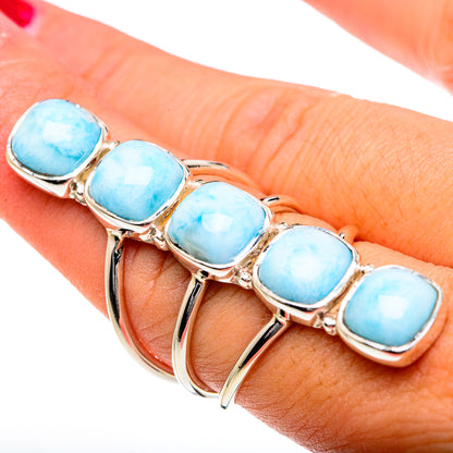 Larimar gemstone ring with five oval blue stones in sterling silver, open band