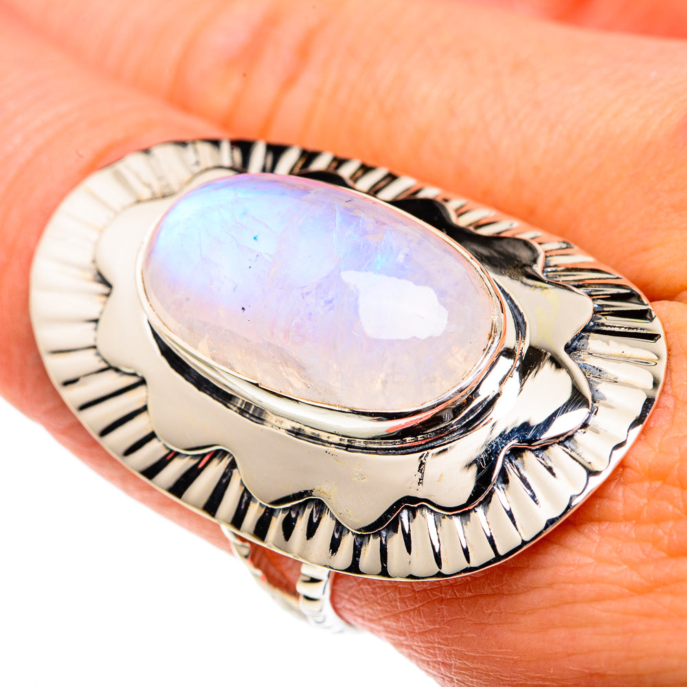 Rainbow Moonstone Rings handcrafted by Ana Silver Co - RING82426