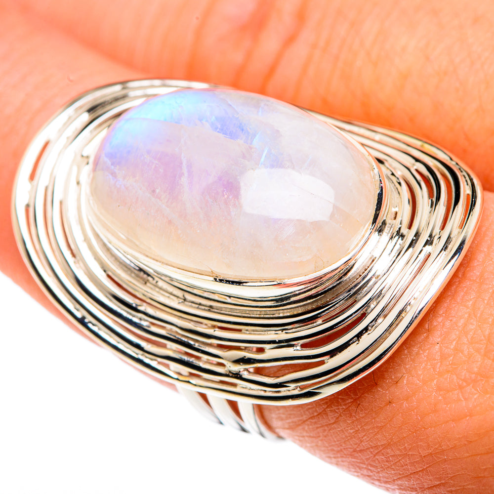 Rainbow Moonstone Rings handcrafted by Ana Silver Co - RING82427