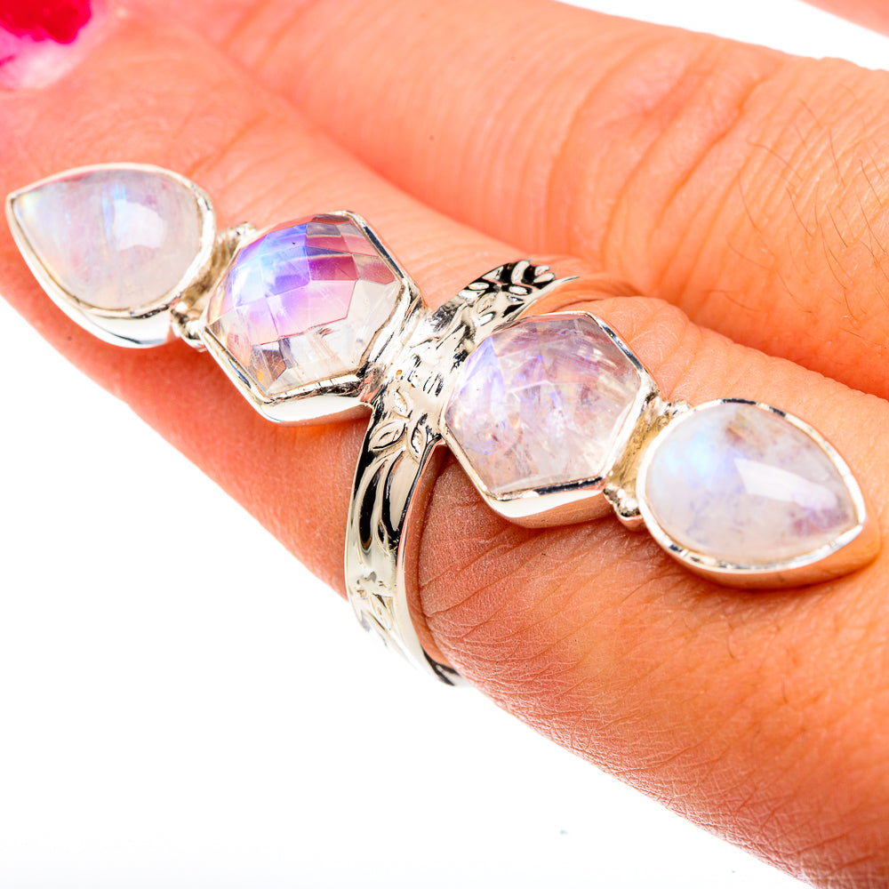 Rainbow Moonstone Rings handcrafted by Ana Silver Co - RING82428