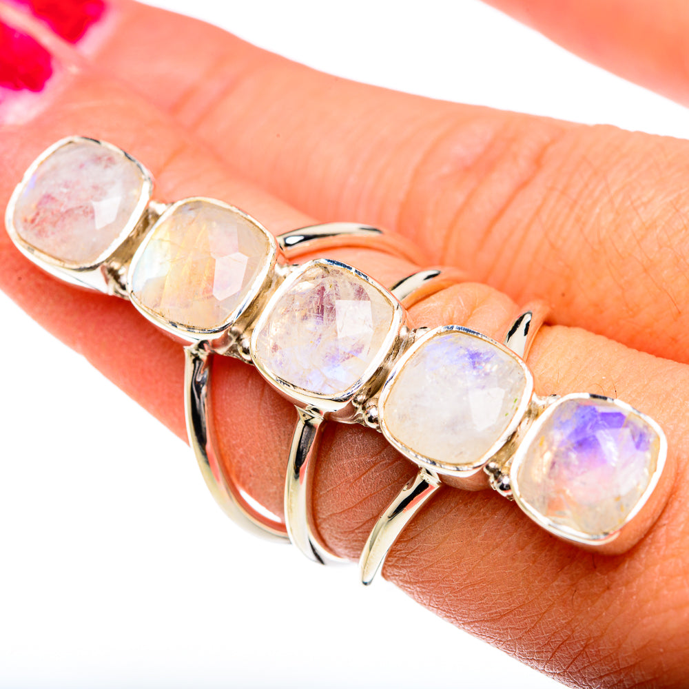 Rainbow Moonstone Rings handcrafted by Ana Silver Co - RING82440