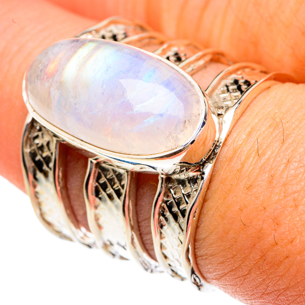 Rainbow Moonstone Rings handcrafted by Ana Silver Co - RING82449