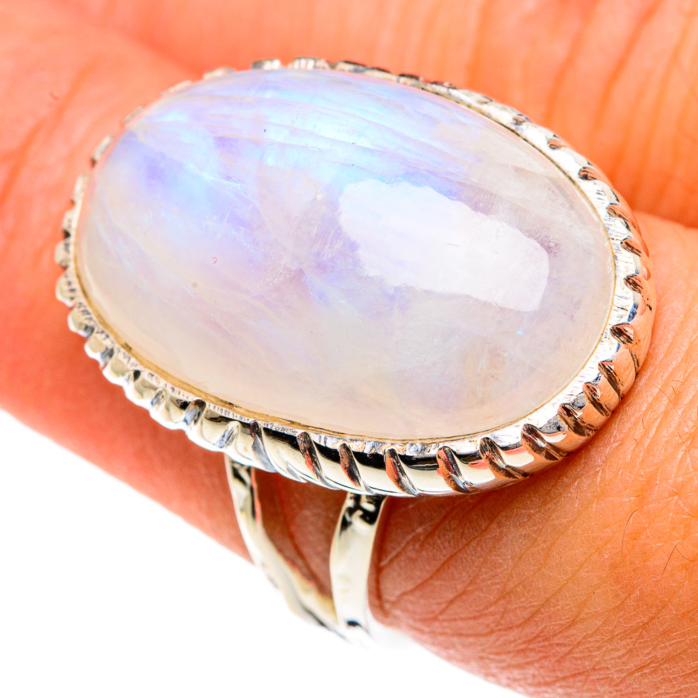 Rainbow Moonstone Rings handcrafted by Ana Silver Co - RING82450