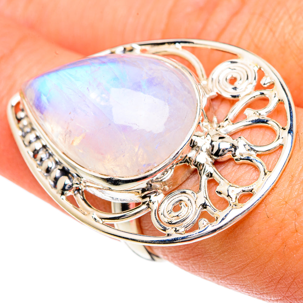 Rainbow Moonstone Rings handcrafted by Ana Silver Co - RING82451