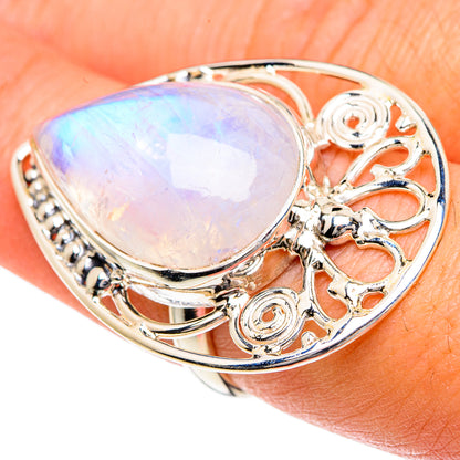 Rainbow Moonstone Rings handcrafted by Ana Silver Co - RING82451