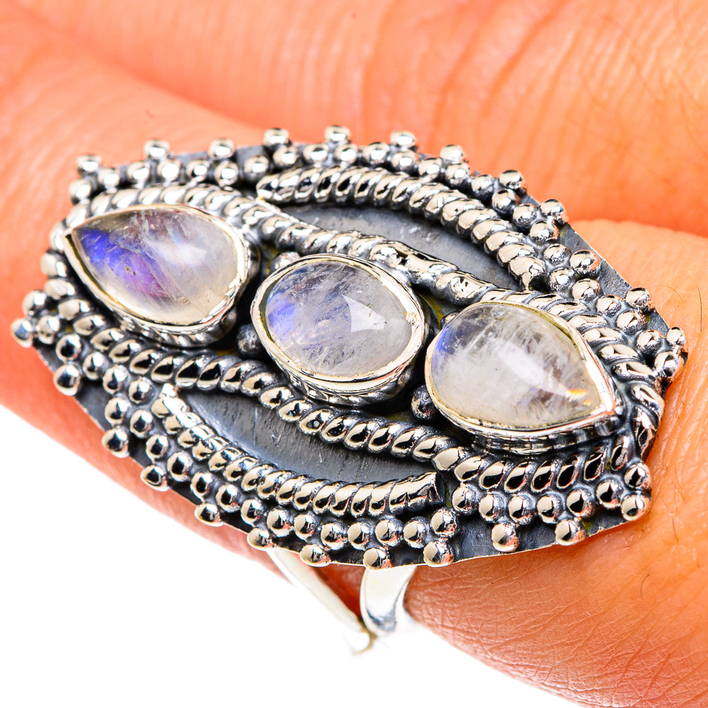 Rainbow Moonstone Rings handcrafted by Ana Silver Co - RING82486