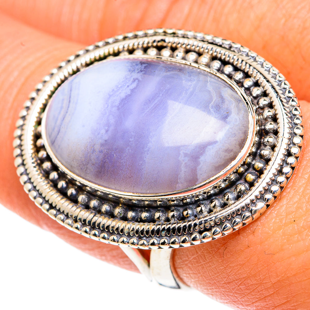 Blue Lace Agate Rings handcrafted by Ana Silver Co - RING82487
