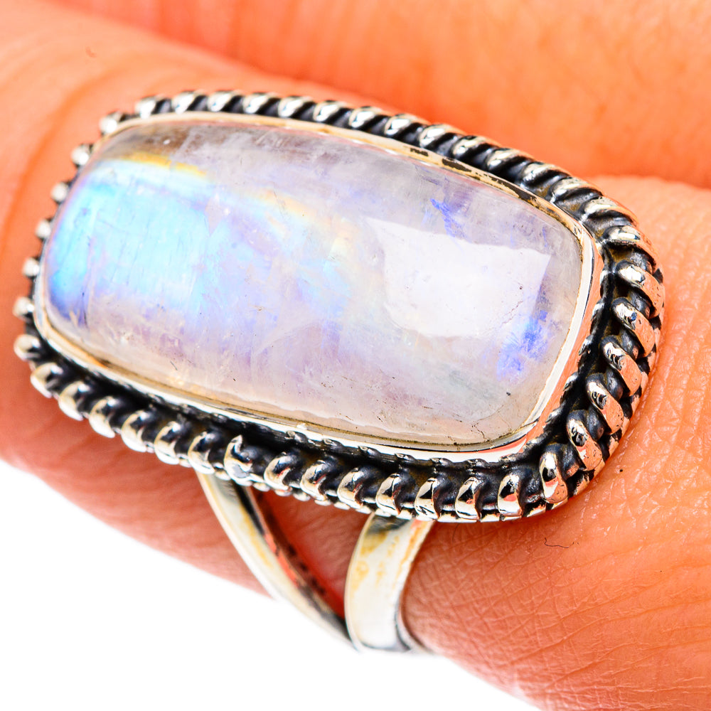 Rainbow Moonstone Rings handcrafted by Ana Silver Co - RING82488