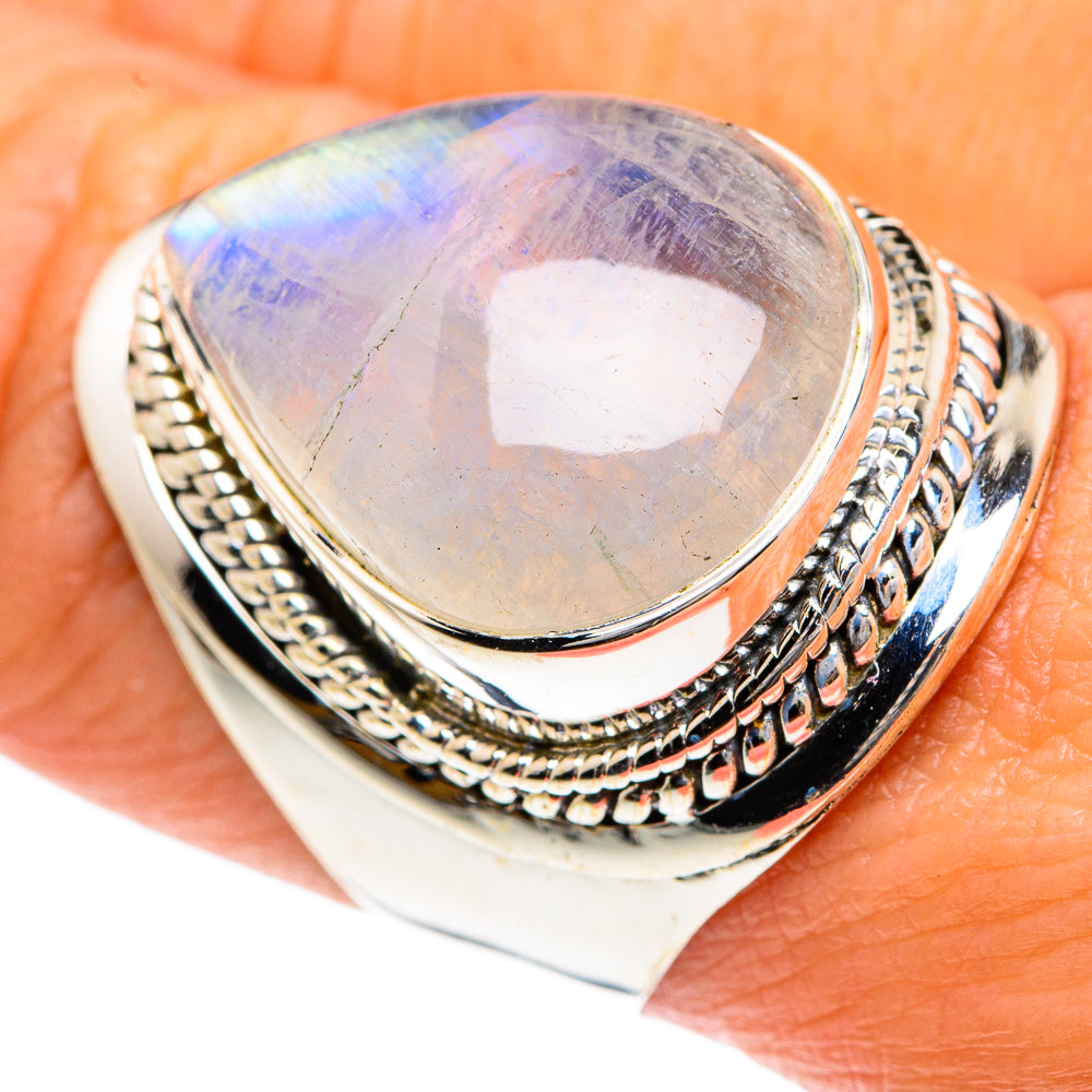 Rainbow Moonstone Rings handcrafted by Ana Silver Co - RING82491