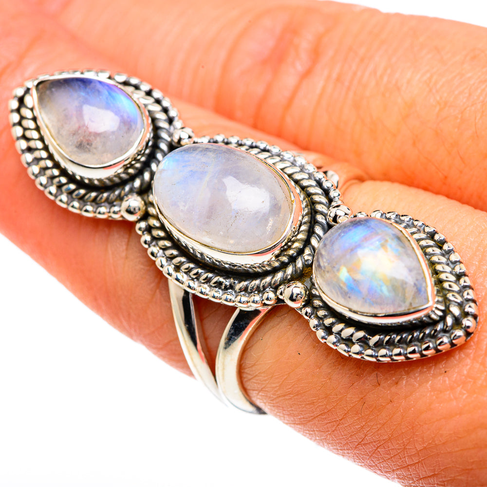 Rainbow Moonstone Rings handcrafted by Ana Silver Co - RING82492