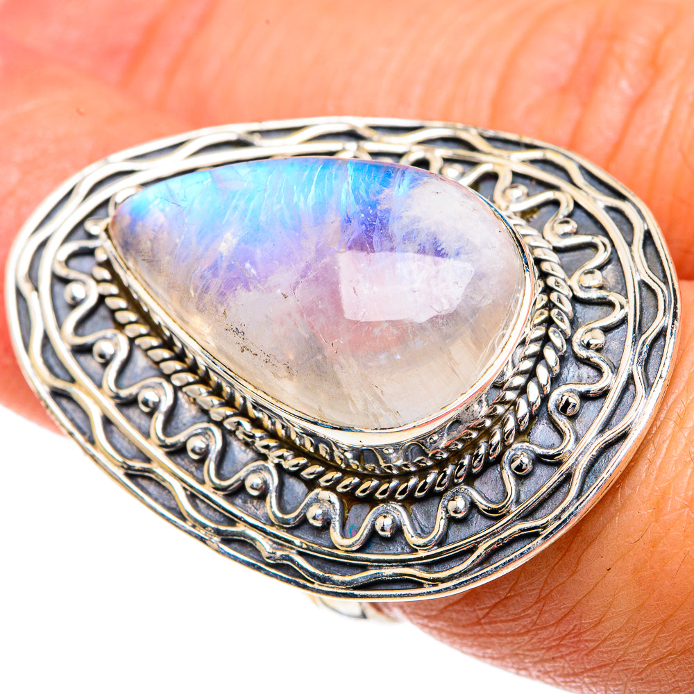Rainbow Moonstone Rings handcrafted by Ana Silver Co - RING82529