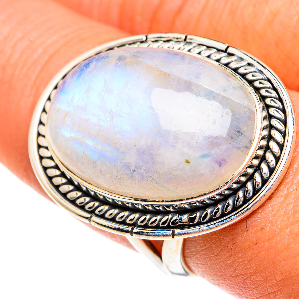 Rainbow Moonstone Rings handcrafted by Ana Silver Co - RING82531