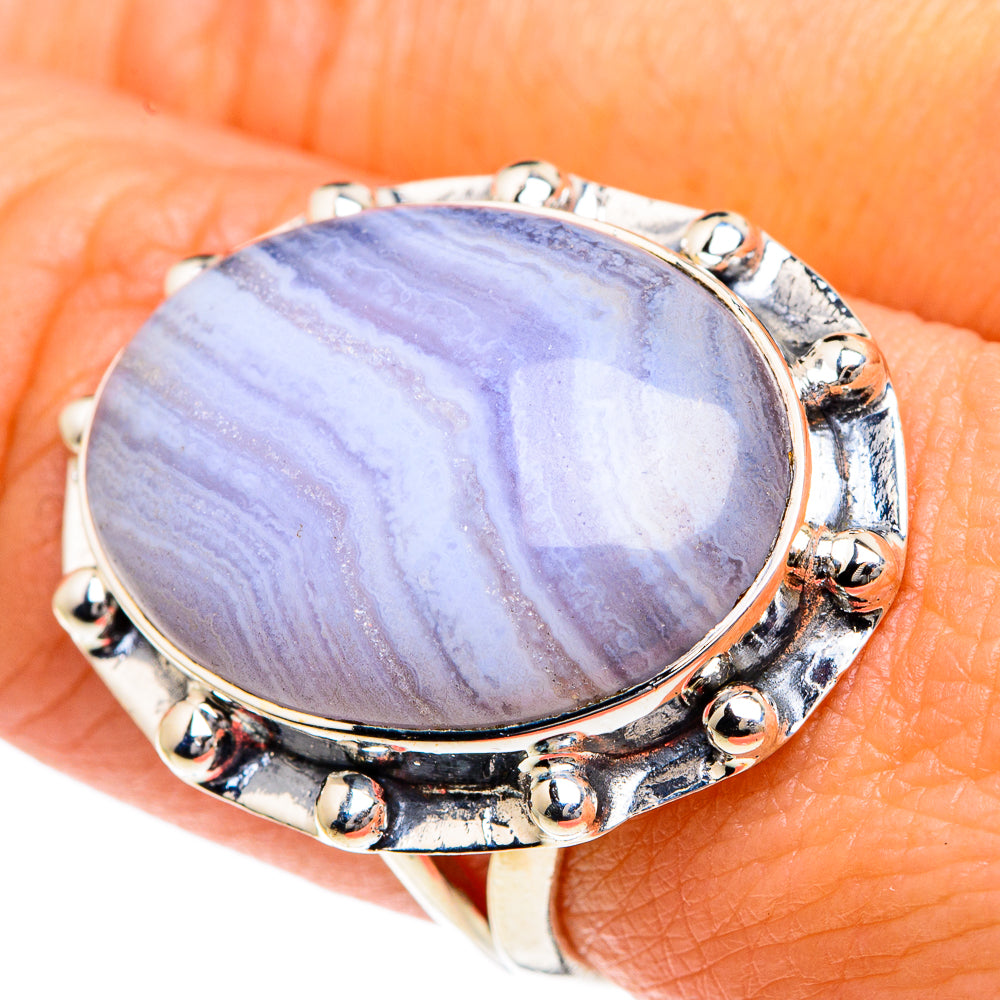 Blue Lace Agate Rings handcrafted by Ana Silver Co - RING82561
