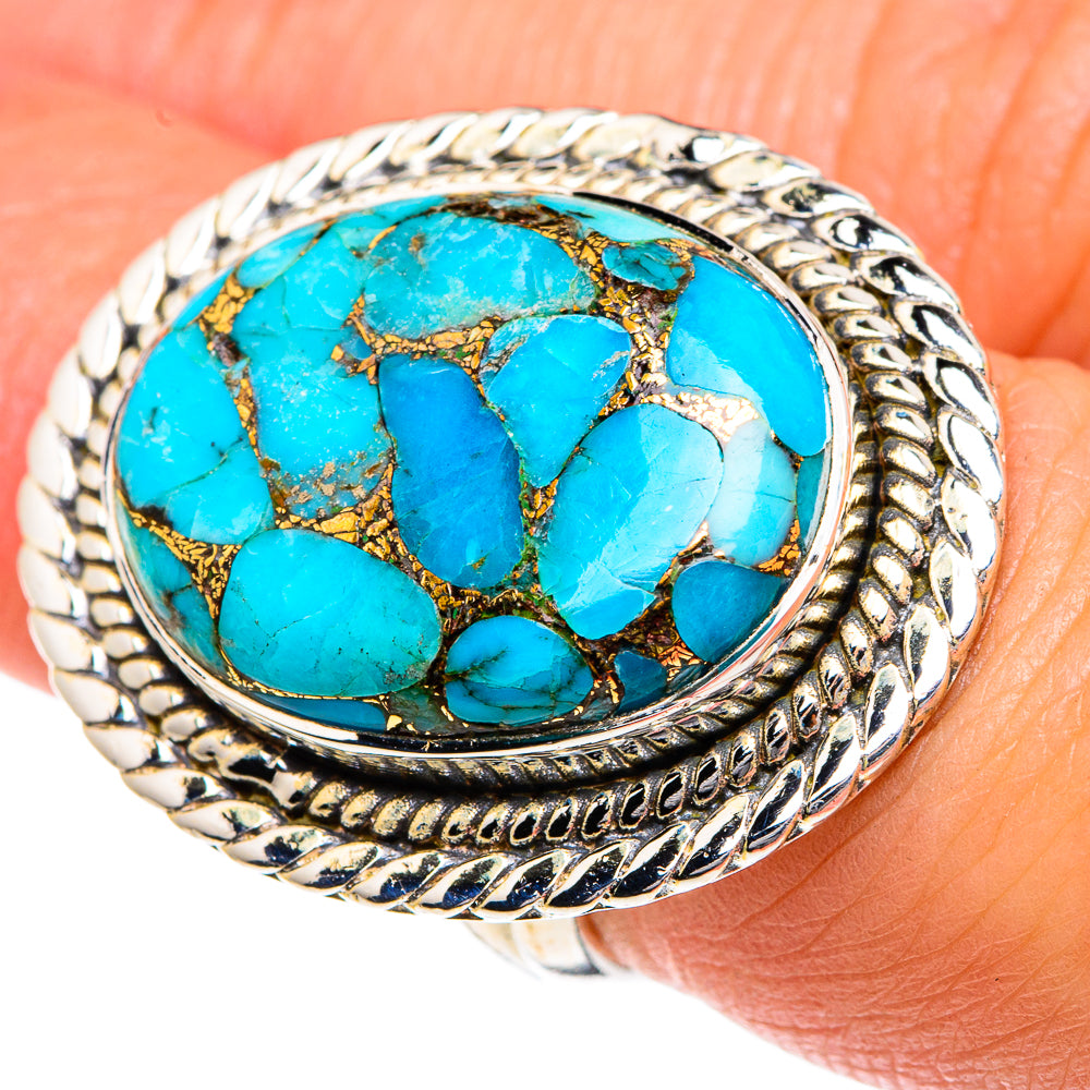 Blue Copper Composite Turquoise Rings handcrafted by Ana Silver Co - RING82567