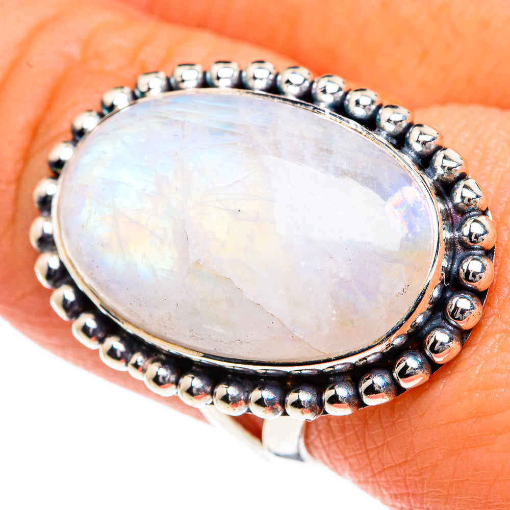 Rainbow Moonstone Rings handcrafted by Ana Silver Co - RING82598