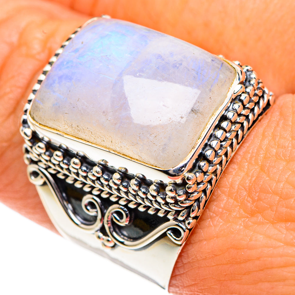 Rainbow Moonstone Rings handcrafted by Ana Silver Co - RING82602