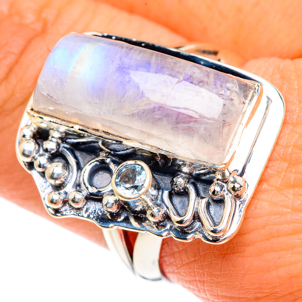 Rainbow Moonstone Rings handcrafted by Ana Silver Co - RING82627