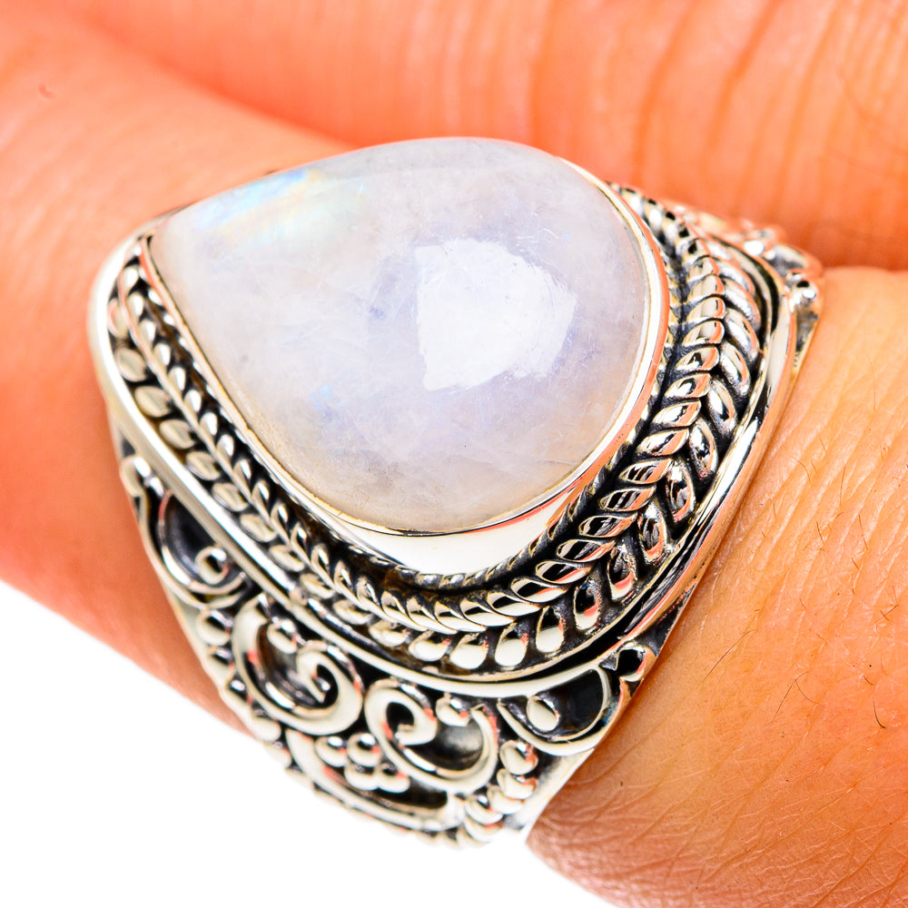 Rainbow Moonstone Rings handcrafted by Ana Silver Co - RING82630