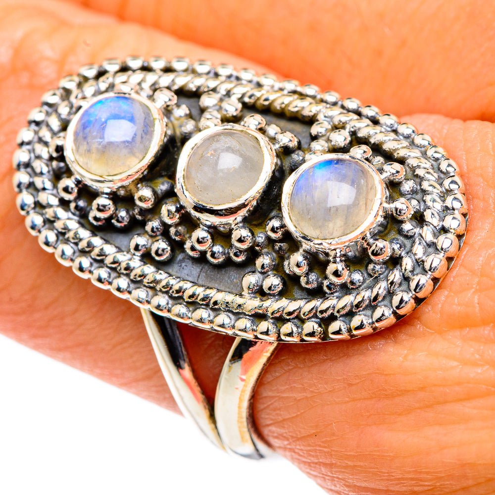 Rainbow Moonstone Rings handcrafted by Ana Silver Co - RING82658
