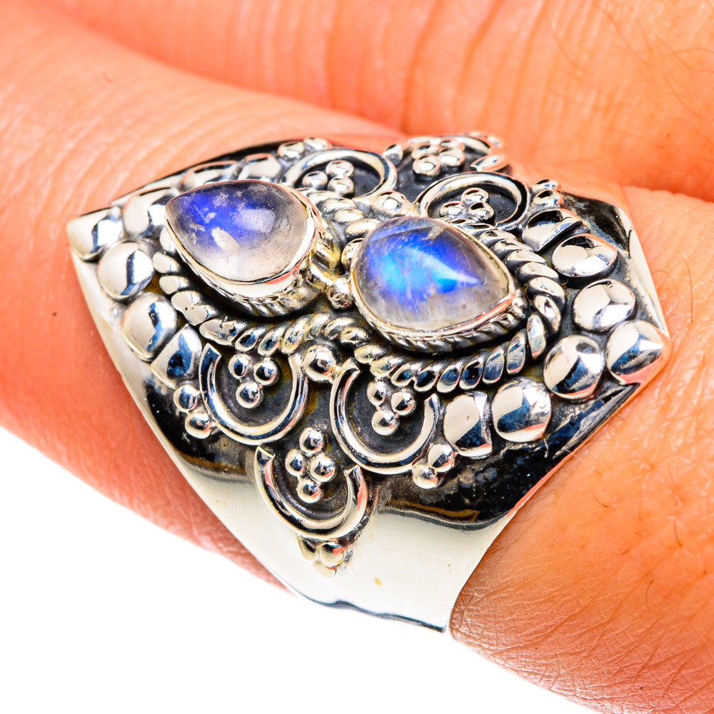 Rainbow Moonstone Rings handcrafted by Ana Silver Co - RING82662