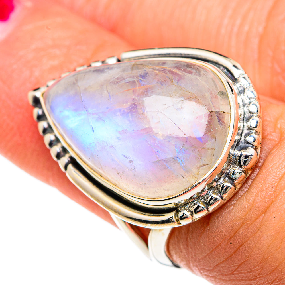 Rainbow Moonstone Rings handcrafted by Ana Silver Co - RING82691