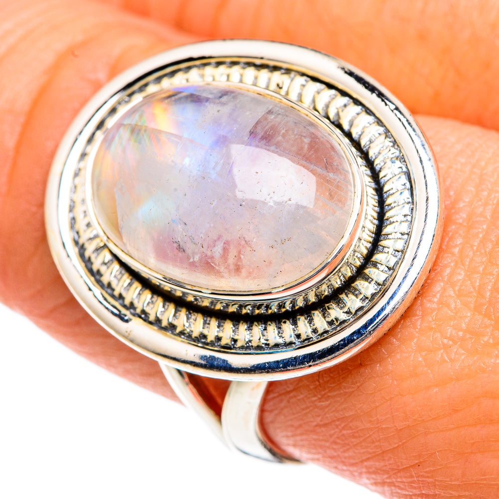Rainbow Moonstone Rings handcrafted by Ana Silver Co - RING82693