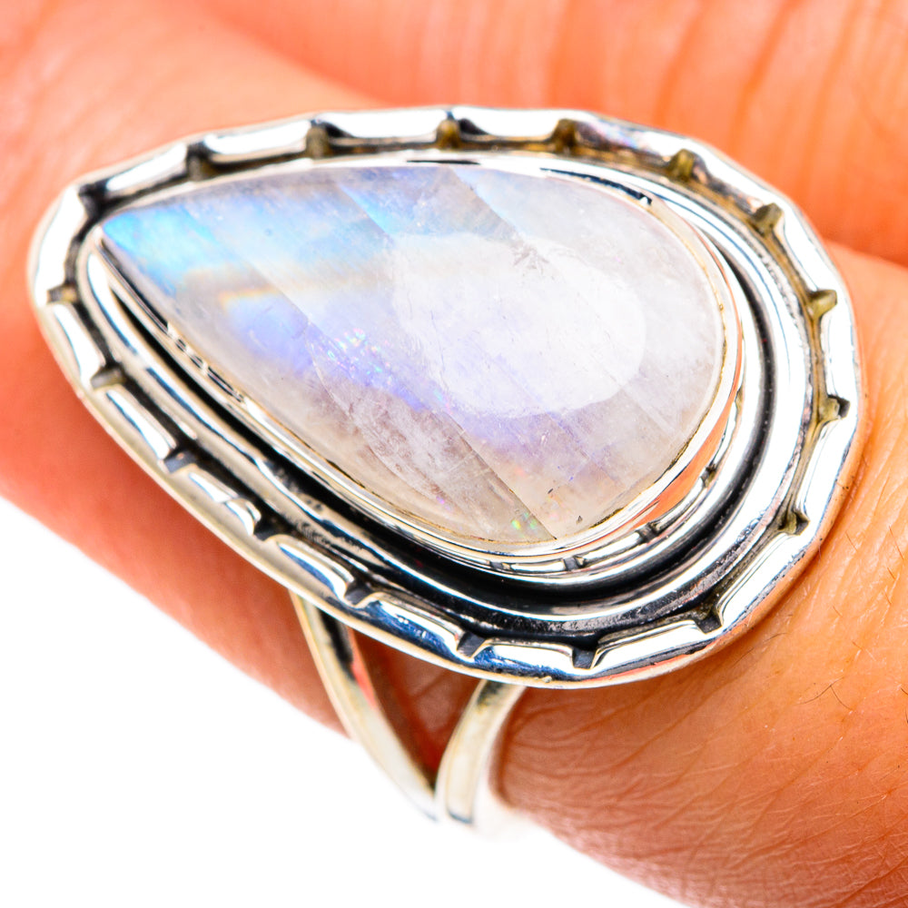 Rainbow Moonstone Rings handcrafted by Ana Silver Co - RING82723