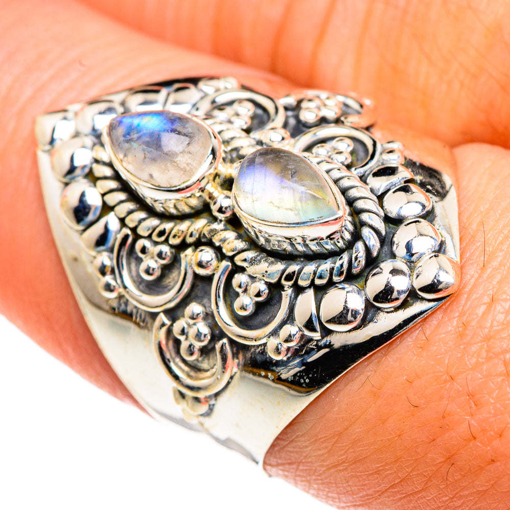 Rainbow Moonstone Rings handcrafted by Ana Silver Co - RING82725