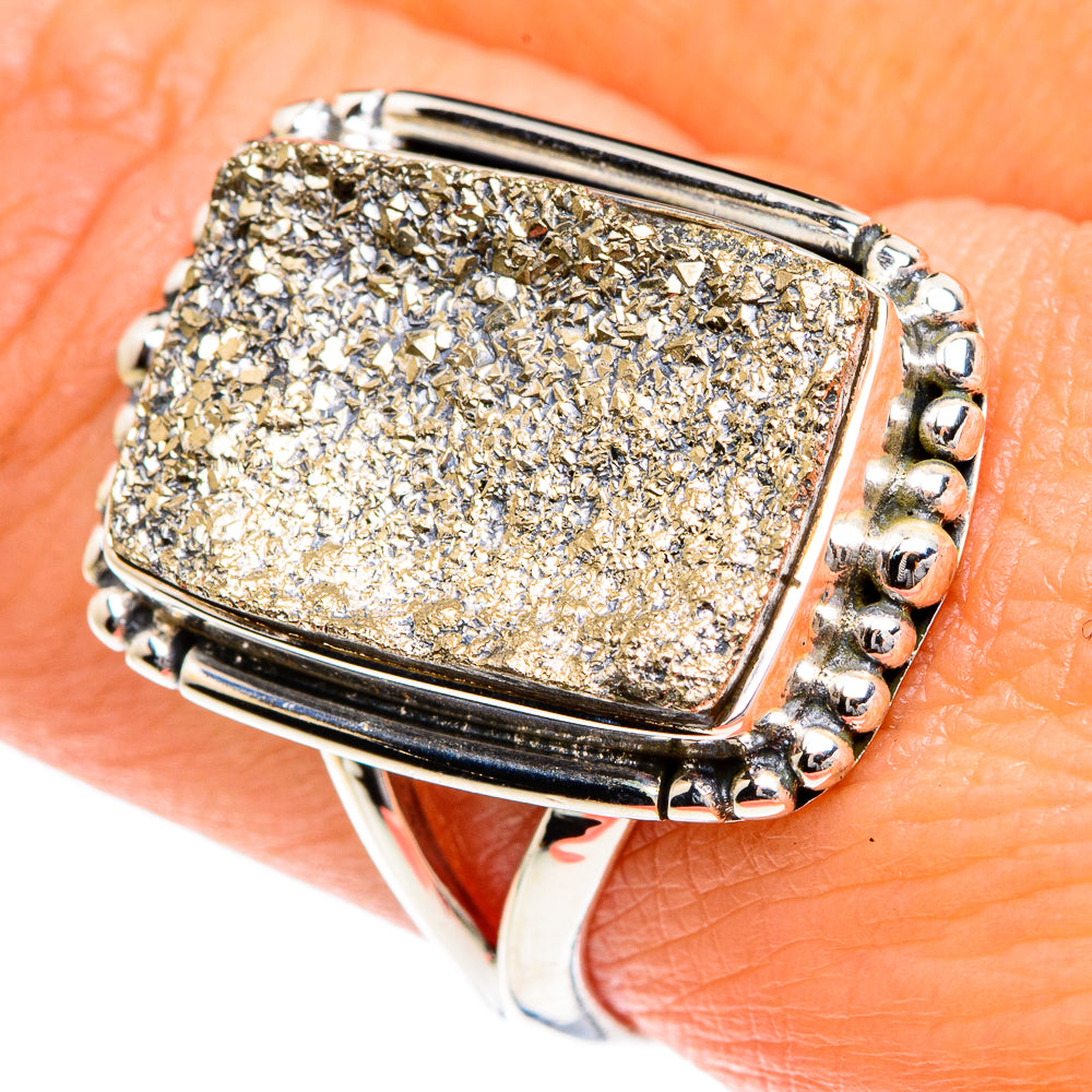 Spectro Pyrite Druzy Rings handcrafted by Ana Silver Co - RING82755