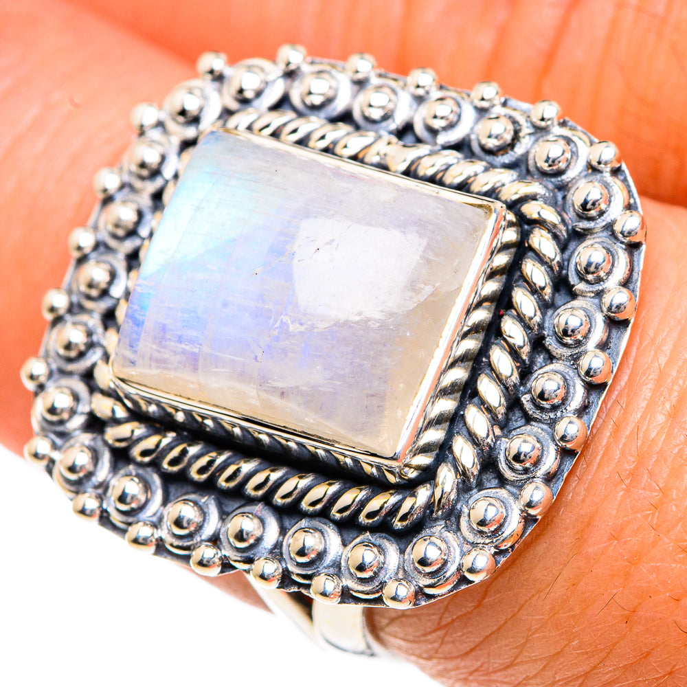 Rainbow Moonstone Rings handcrafted by Ana Silver Co - RING82810