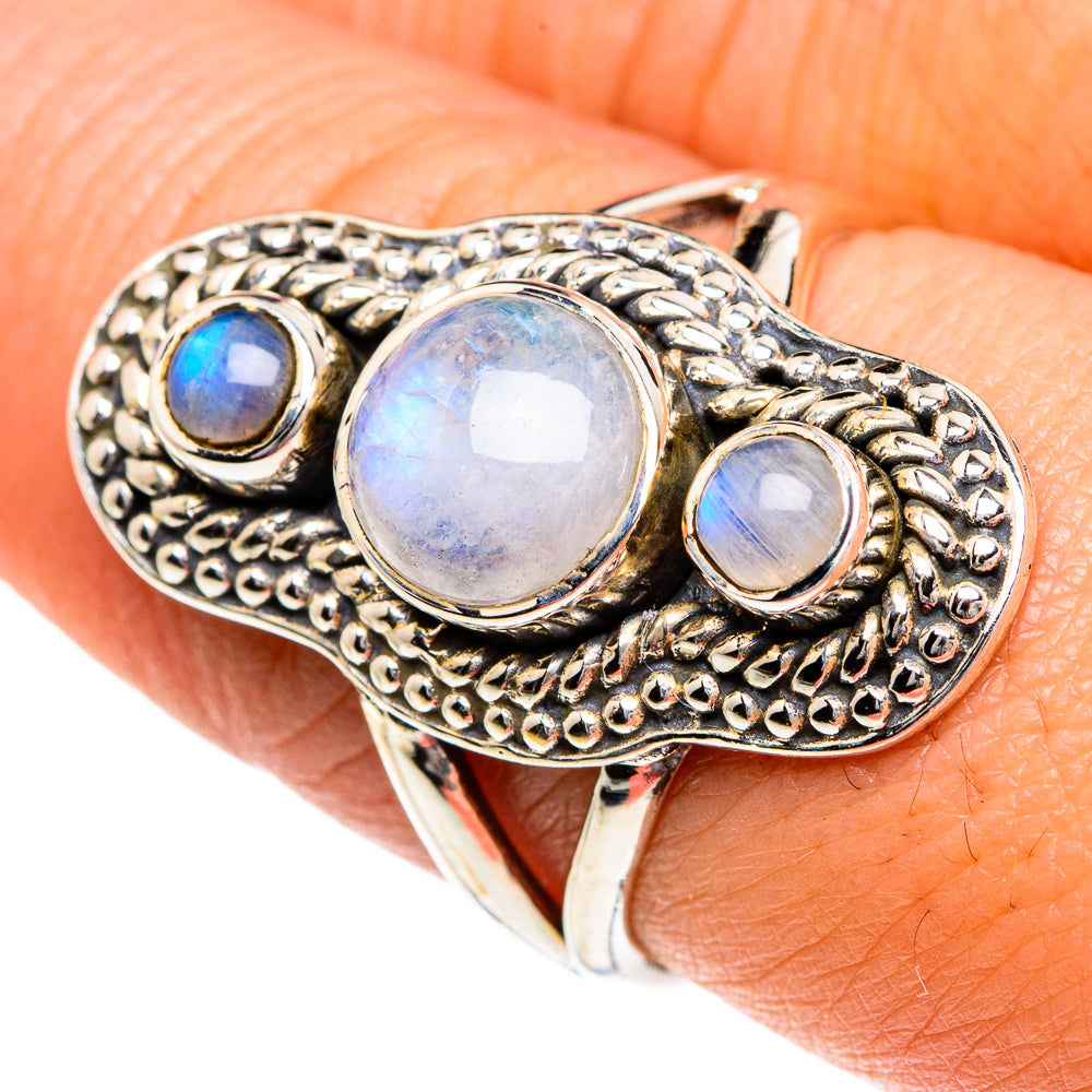 Rainbow Moonstone Rings handcrafted by Ana Silver Co - RING82812
