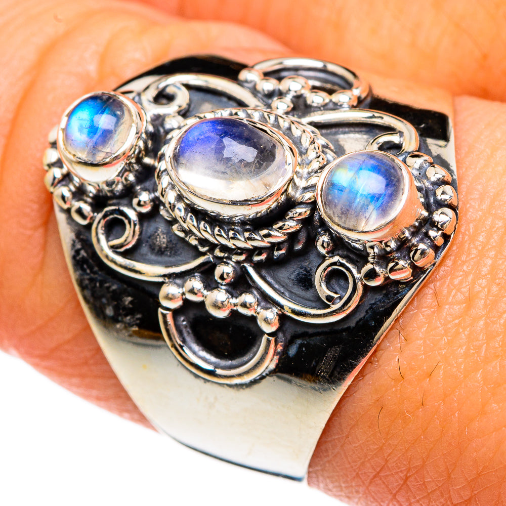 Rainbow Moonstone Rings handcrafted by Ana Silver Co - RING82861