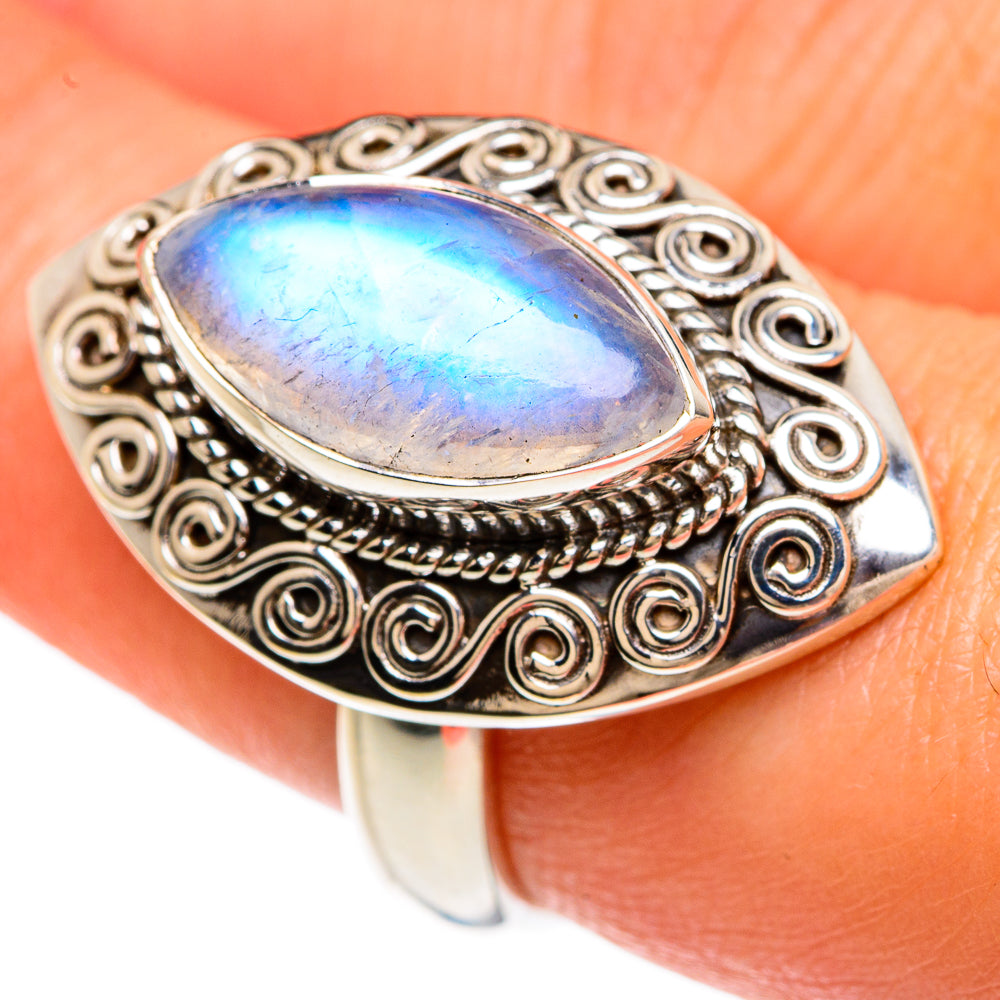 Rainbow Moonstone Rings handcrafted by Ana Silver Co - RING82862