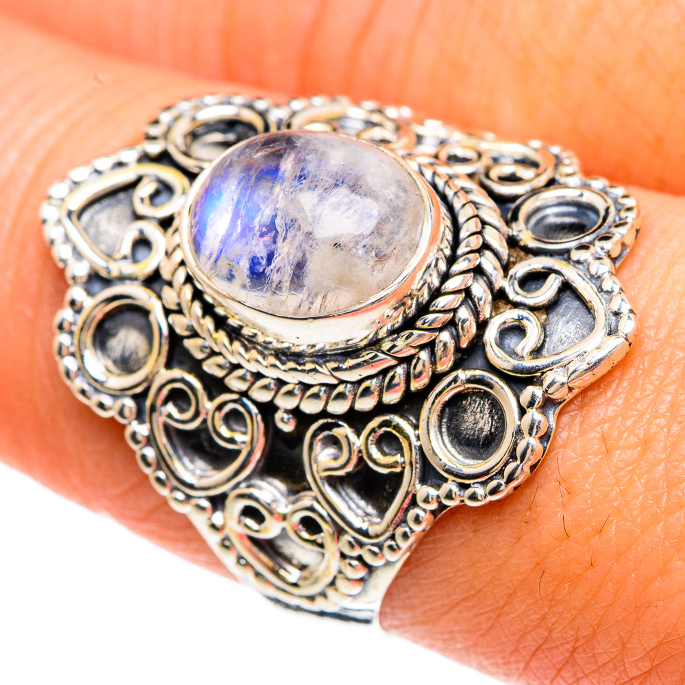 Rainbow Moonstone Rings handcrafted by Ana Silver Co - RING82889