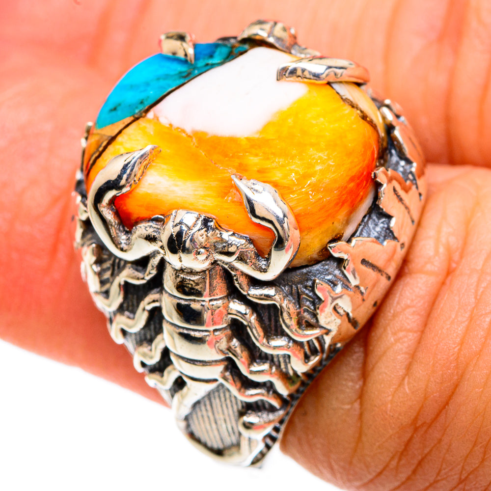 Orange Blue Copper Composite Turquoise Rings handcrafted by Ana Silver Co - RING82931