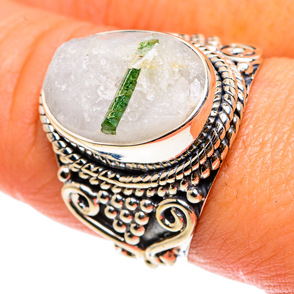 Green Tourmaline In Quartz Rings handcrafted by Ana Silver Co - RING83119