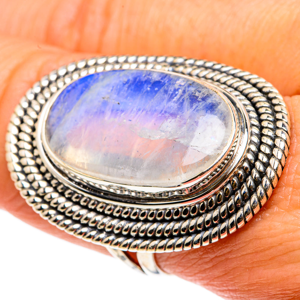 Rainbow Moonstone Rings handcrafted by Ana Silver Co - RING83182
