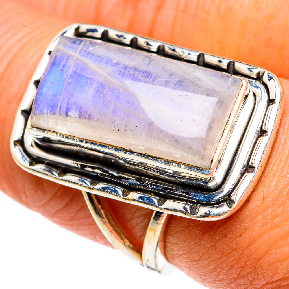 Rainbow Moonstone Rings handcrafted by Ana Silver Co - RING83222