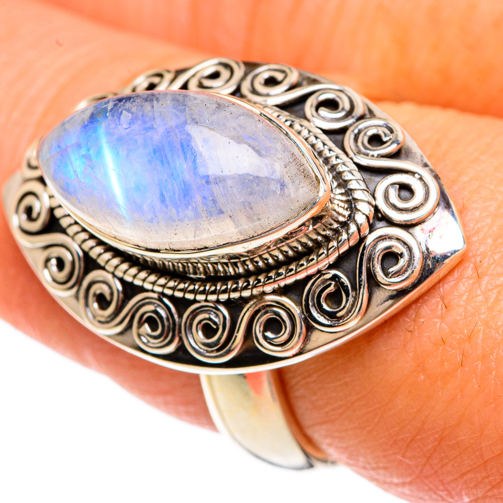 Rainbow Moonstone Rings handcrafted by Ana Silver Co - RING83330