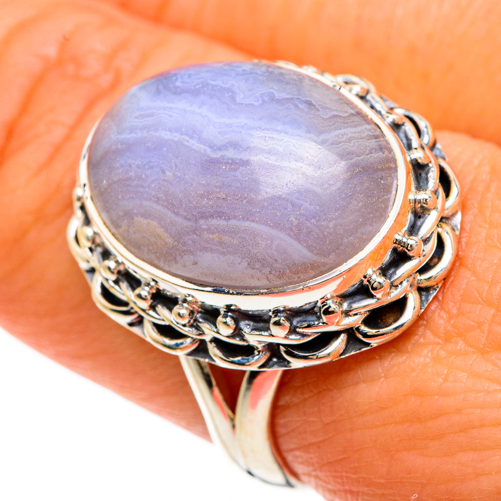 Blue Lace Agate Rings handcrafted by Ana Silver Co - RING83365