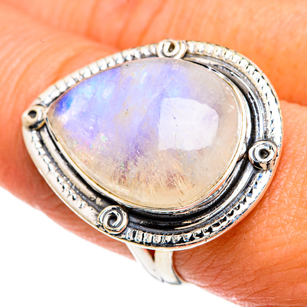 Rainbow Moonstone Rings handcrafted by Ana Silver Co - RING83511